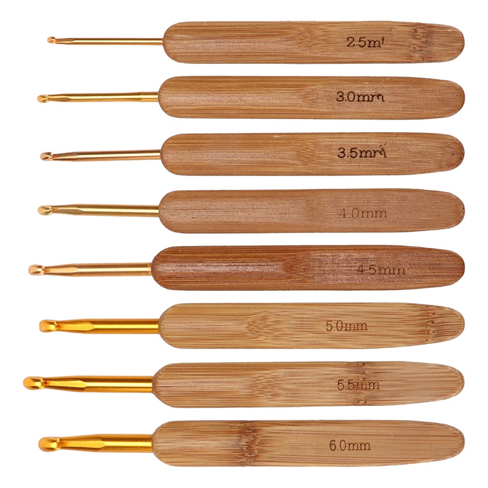 Wooden Crochet Hooks Ergonomic Handle - Set di 8 uncinetti da uncinetto