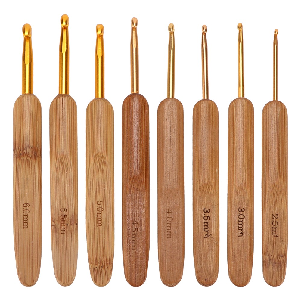 Wooden Crochet Hooks Ergonomic Handle - Set di 8 uncinetti ergonomici con
